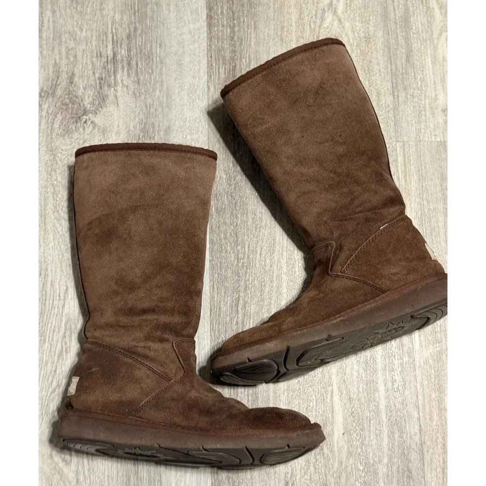 UGG Australia Sunburst Tall Brown Suede Shearling Boots Womens 7 Zip 5235